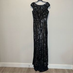 NEW Fame and Partners Short Sleeve Sequin Black Women’s Long Dress Size 10